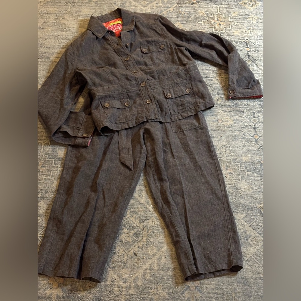 Sigrid Olsen Coastal Capri Pants Jacket 2 Pc Set Linen Blend Women’s Sz 10 - Picture 2 of 12